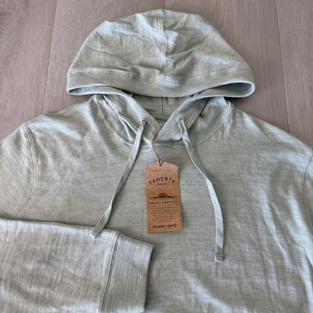Faherty Organic Cotton Sunwashed Slub Hoodie in Sea Break Comfort Soft XL NEW